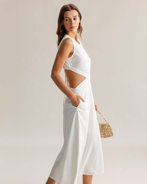 White Cutout Sleeveless Midi Dress - Image 4