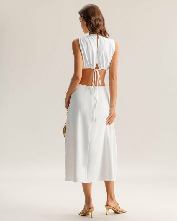 White Cutout Sleeveless Midi Dress - Image 5