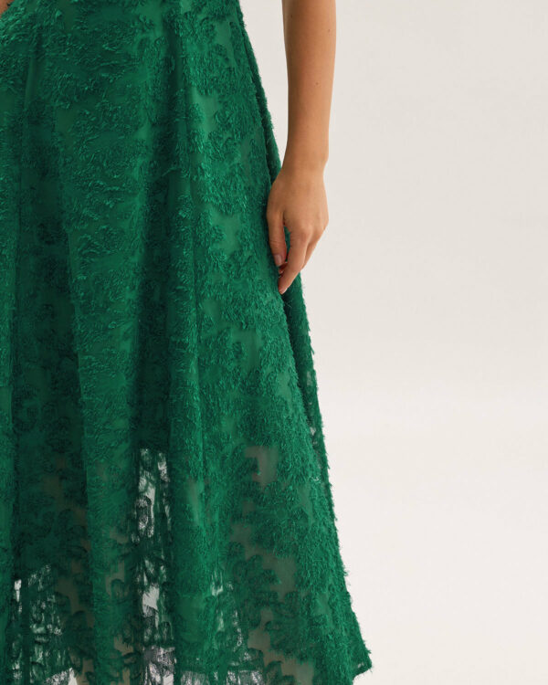 Green Floral Shirred Slip Midi Dress - Image 3