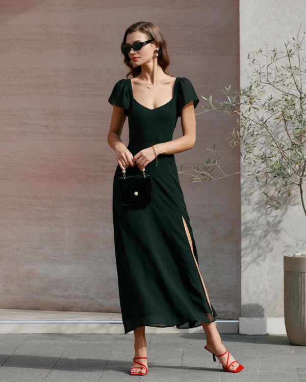 Black Neck Chiffon Maxi Dress - Image 4