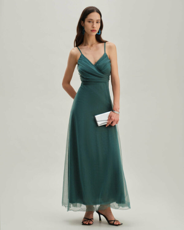 Green Mesh Wrap Slip Maxi Dress - Image 6