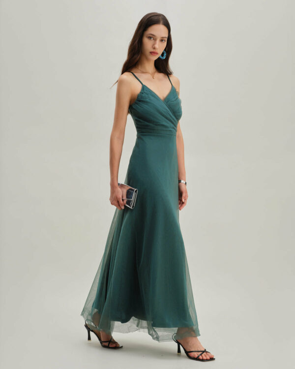 Green Mesh Wrap Slip Maxi Dress - Image 9