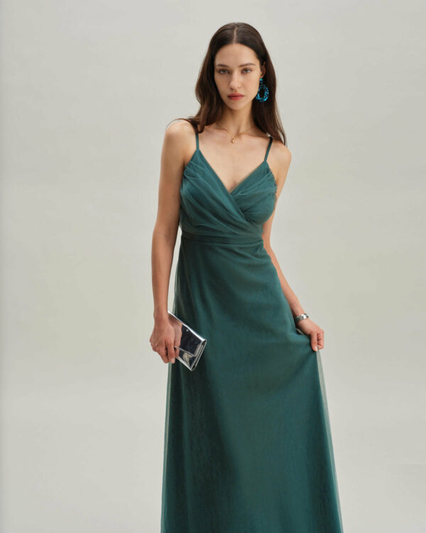 Green Mesh Wrap Slip Maxi Dress - Image 8