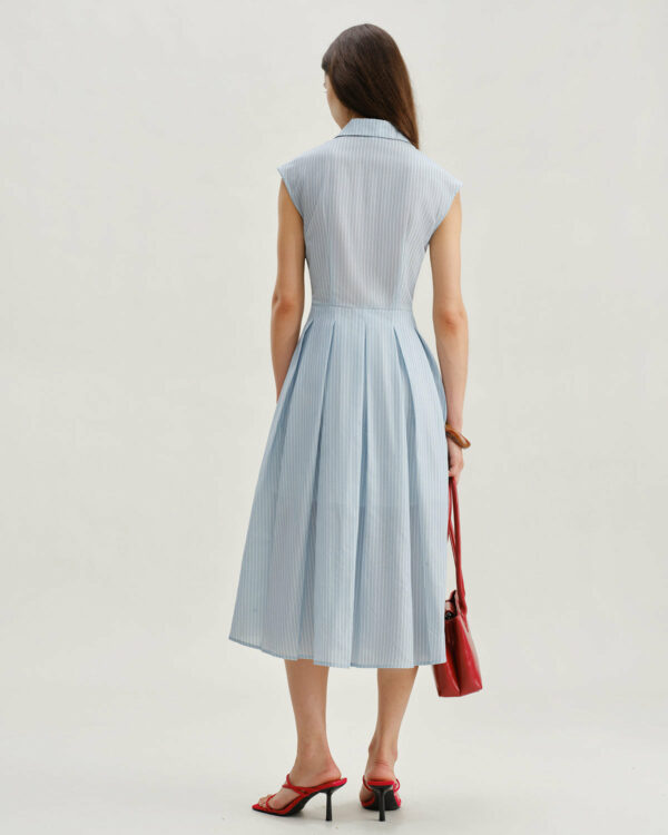 Blue Striped Cap Sleeve Midi Dress - Image 4