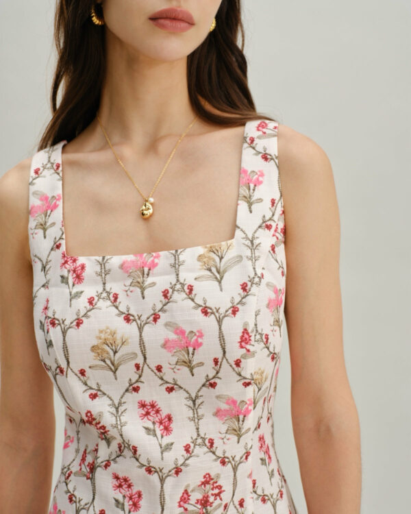 Floral Square Neck A-Line Slip Mini Dress - Image 2