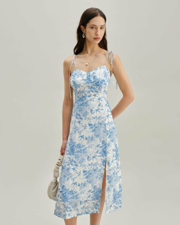 The Blue Neck Shirred Midi Dress - Image 5