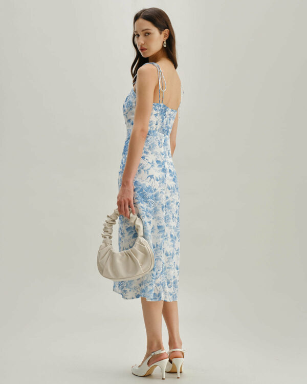 The Blue Neck Shirred Midi Dress - Image 7