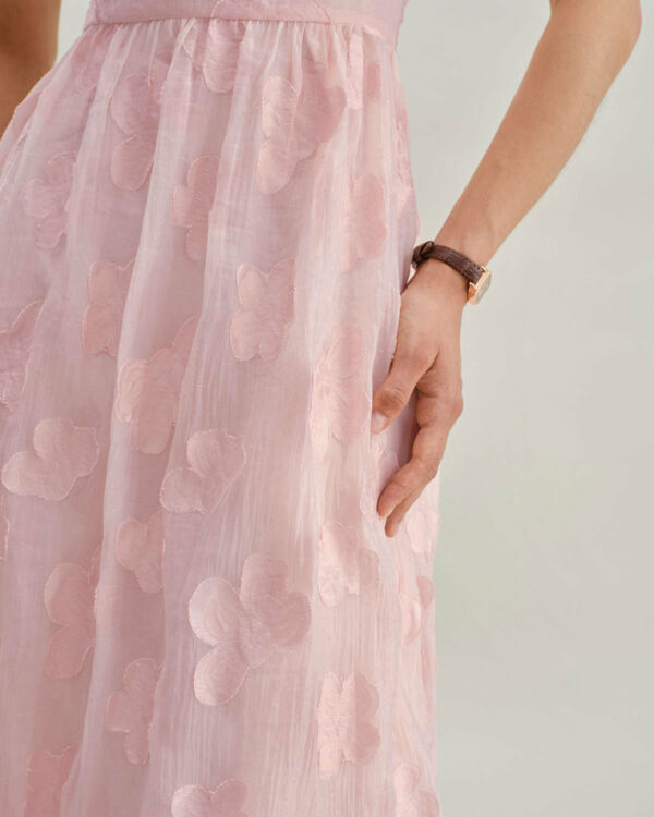 Pink Square Neck Puffed Sleeve Midi Dress - Image 3
