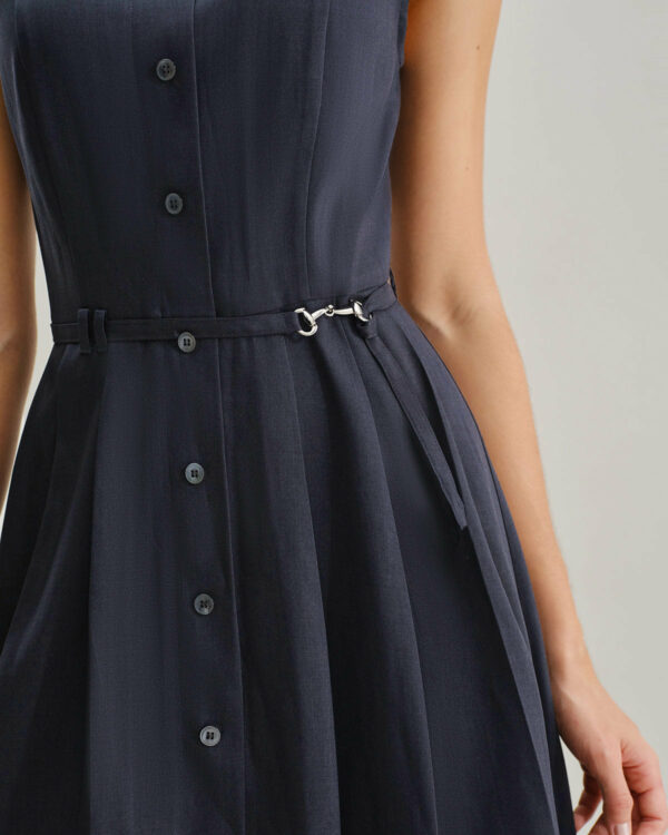 Navy Mock Neck High Waist Midi Dress - Image 2