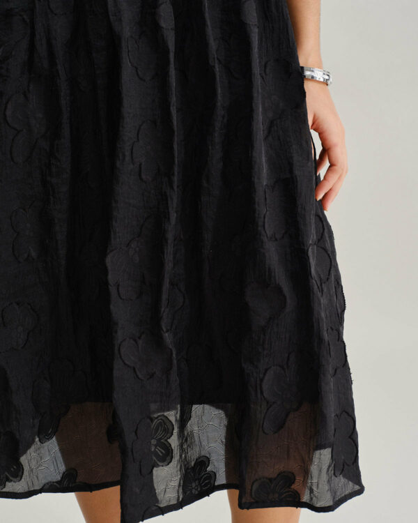 Black Square Neck Puffed Sleeve Midi Dress - Image 3