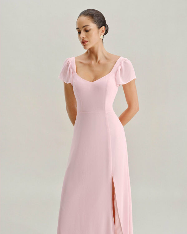 Pink Neck Chiffon Maxi Dress - Image 4