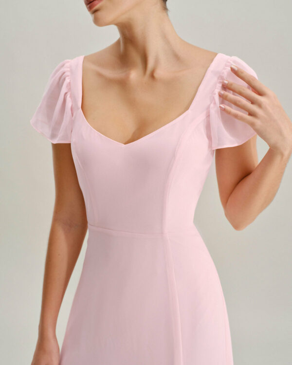 Pink Neck Chiffon Maxi Dress - Image 2