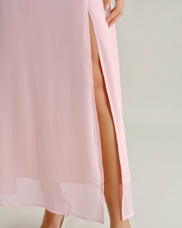 Pink Neck Chiffon Maxi Dress - Image 3
