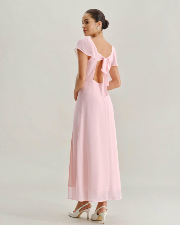 Pink Neck Chiffon Maxi Dress - Image 5
