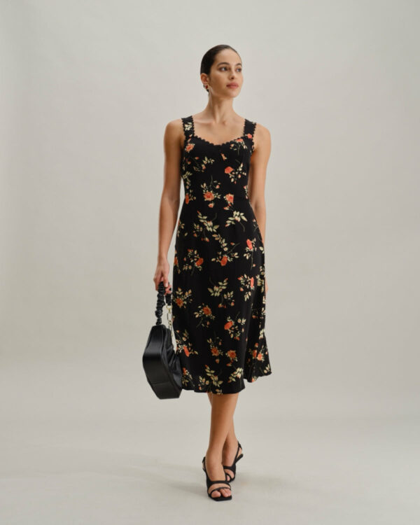 Black Floral Shirred Slip Maxi Dress - Image 4