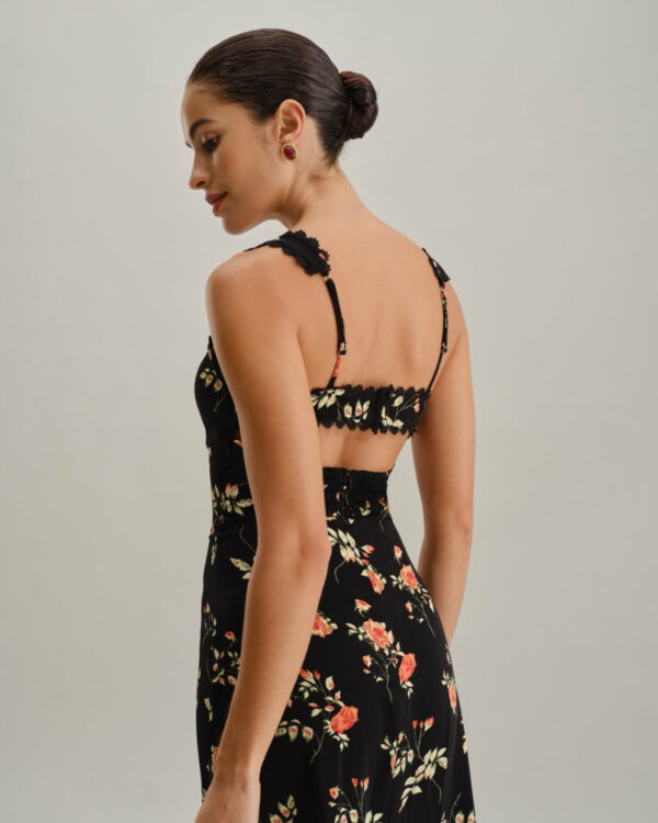 Black Floral Shirred Slip Maxi Dress - Image 3