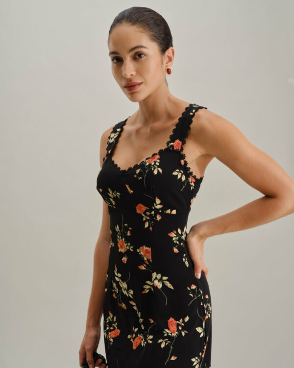 Black Floral Shirred Slip Maxi Dress - Image 2