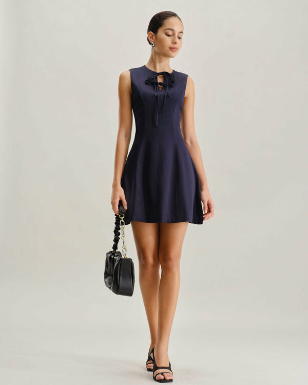 Blue Round Neck Sleeveless A-Line Mini Dress - Image 4