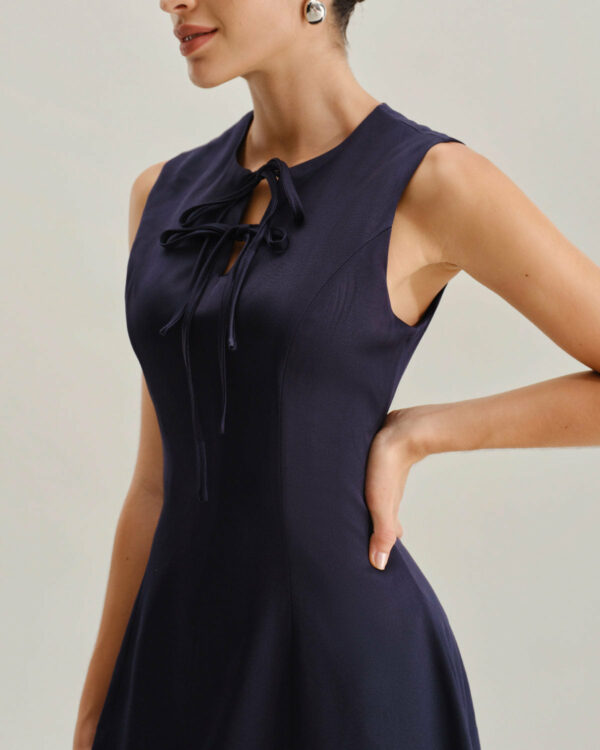 Blue Round Neck Sleeveless A-Line Mini Dress - Image 2