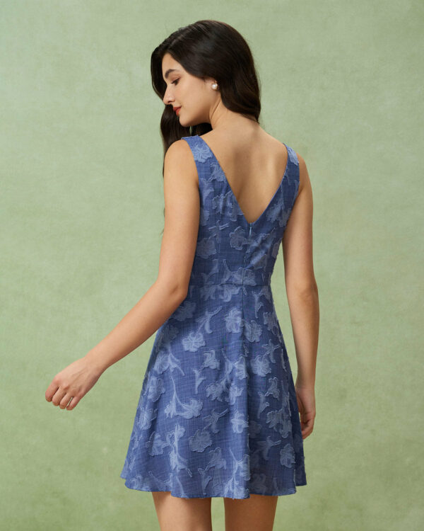 Blue Round Neck Sleeveless Mini Dress - Image 4