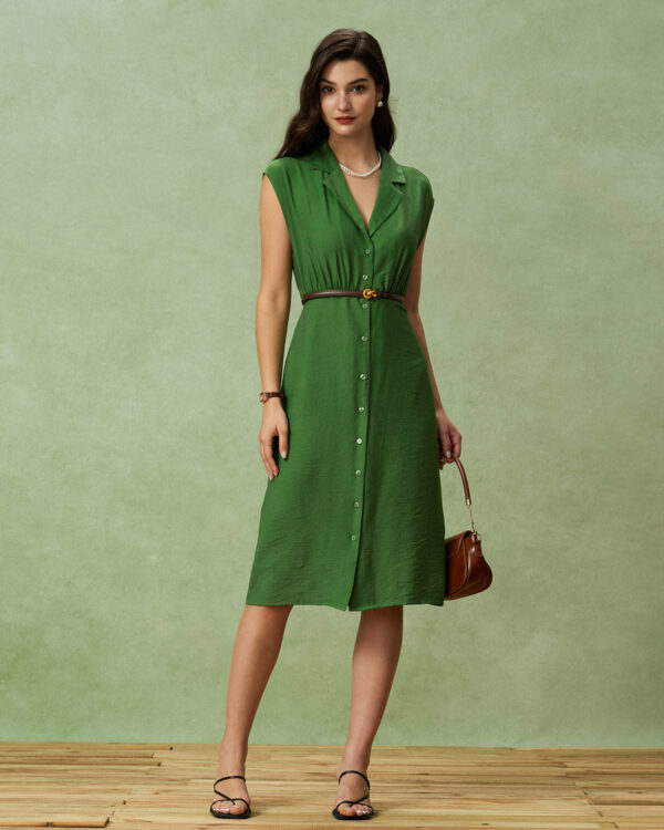 Green Cowl Sleeve Button Midi Dress - Image 4
