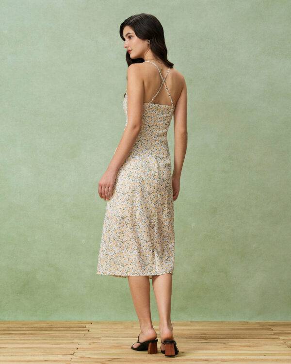 Yellow Floral Ruched Slip Midi Dress - Image 5
