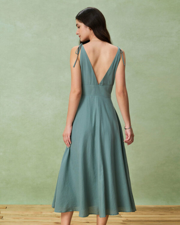 Green Boat Neck Backless Slip Midi Dress - Image 4