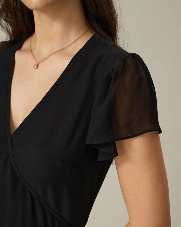 Black V Neck Chiffon Mini Dress - Image 2