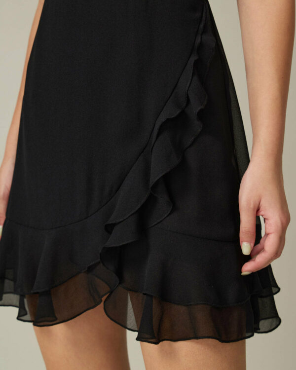 Black V Neck Chiffon Mini Dress - Image 3