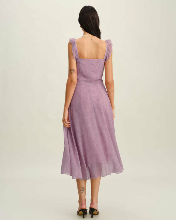 Purple Floral Square Neck Ruffle Slip Midi Dress - Image 5