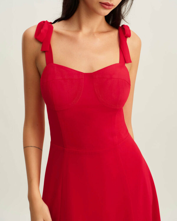 Red Neck Tie Strap Midi Dress - Image 2