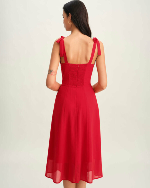 Red Neck Tie Strap Midi Dress - Image 5