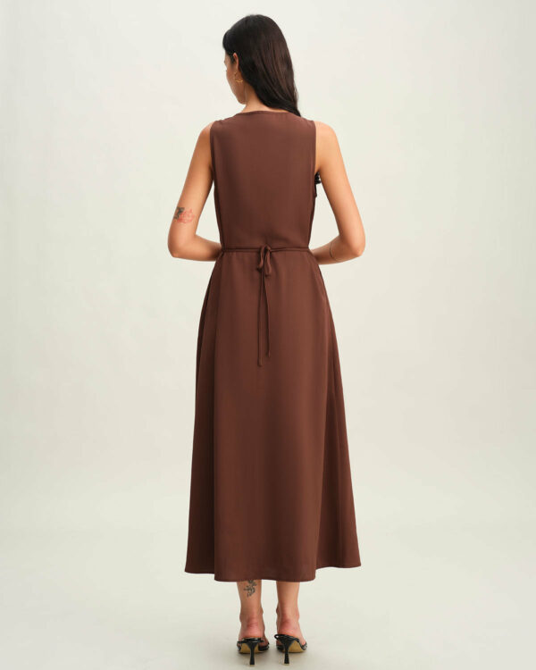 Brown Round Neck Button Sleeveless Maxi Dress - Image 6