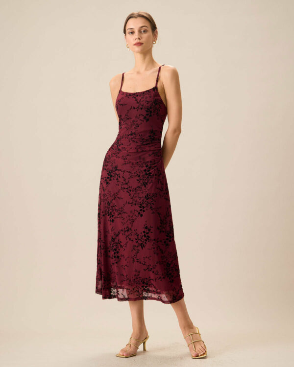 Red Floral Slip Midi Dress - Image 4