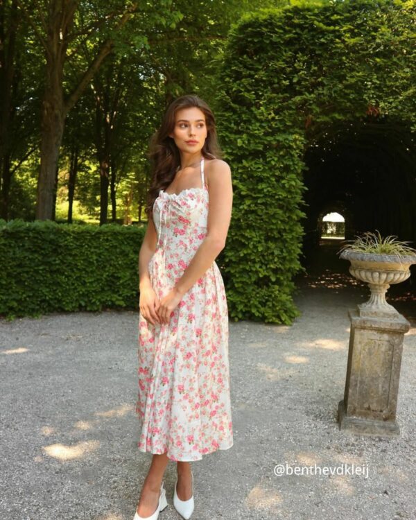 Pink Floral Halter Midi Dress - Image 6