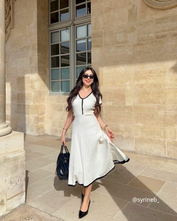 Women's White Contrasting Sweater Midi Dress - Image 6