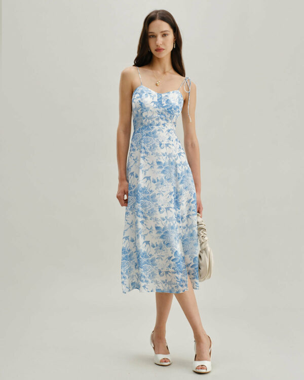 The Blue Neck Shirred Midi Dress - Image 4