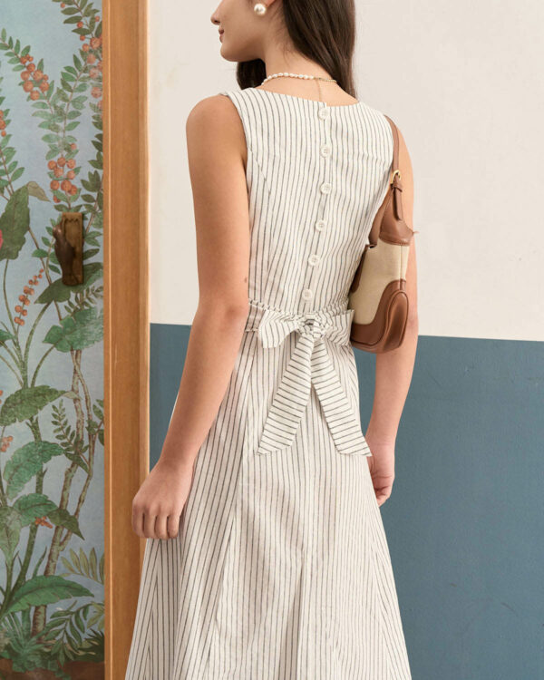 The White Square Neck Striped Midi Dress - Image 3