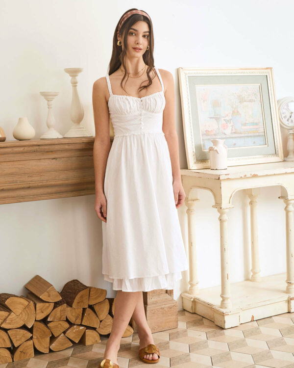 The White Ruched Slip Cotton Midi Dress - Image 8