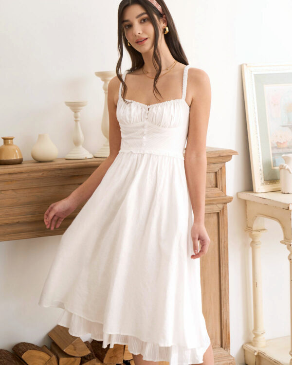 The White Ruched Slip Cotton Midi Dress - Image 4