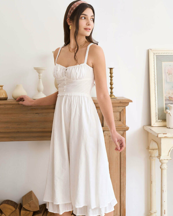 The White Ruched Slip Cotton Midi Dress - Image 7