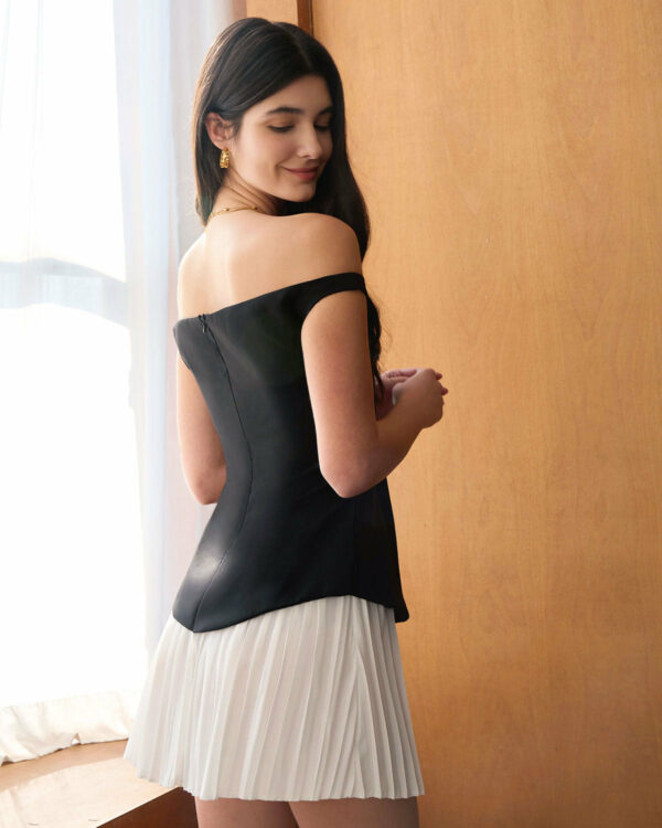 Women's Black Off-shoulder Contrasting Mini Dress - Image 6