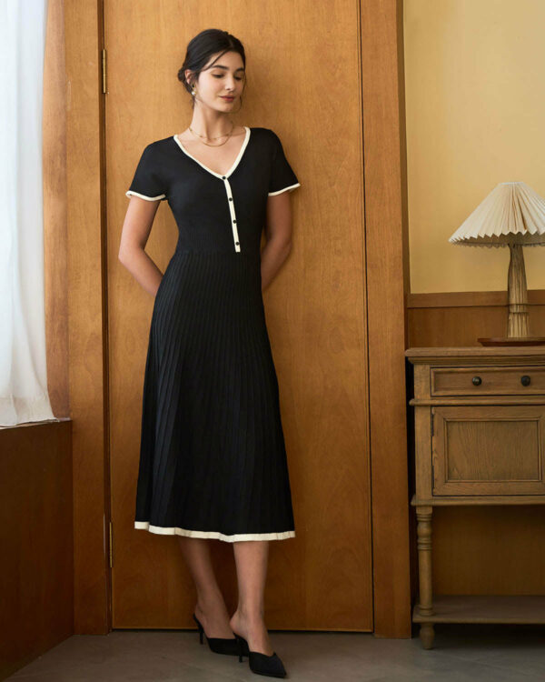 Black Contrasting Sweater Midi Dress - Image 2