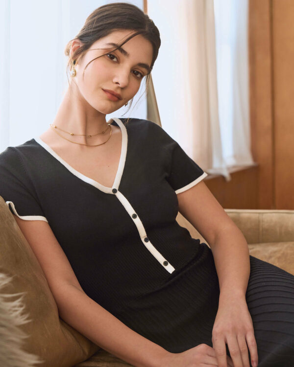 Black Contrasting Sweater Midi Dress - Image 4