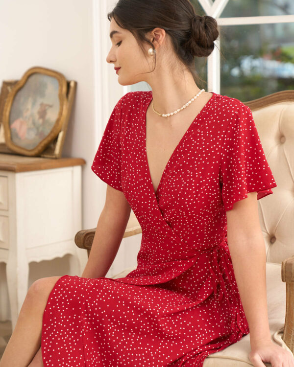 The Polka Dot Ruffle Wrap Dress - Image 2