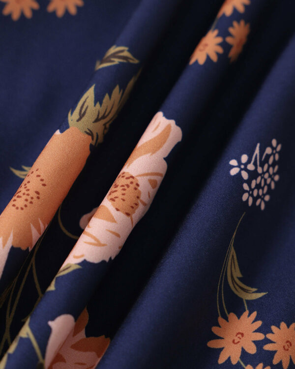The Navy Lace Up Floral Ruched Midi Dress - Image 7