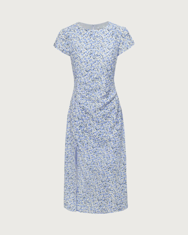 The Blue Round Neck Floral Slit Midi Dress - Image 5