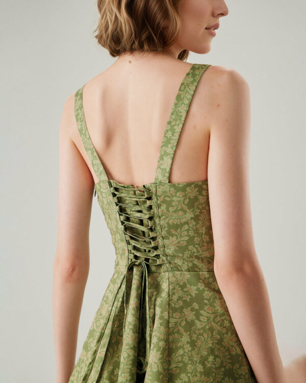 Green Floral Ruched Slip Mini Dress - Image 11