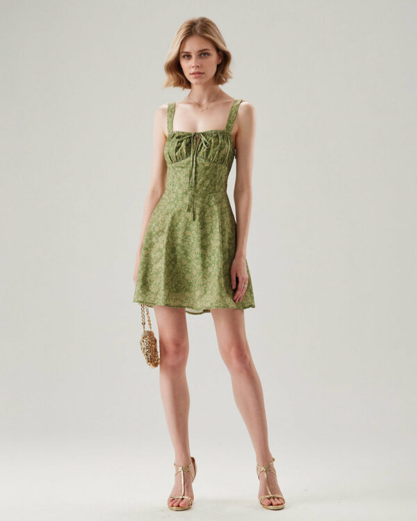 Green Floral Ruched Slip Mini Dress - Image 12