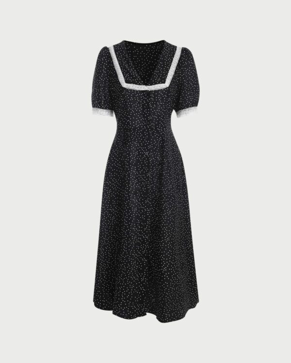 The Polka Dot Lace Trim Midi Dress - Image 6